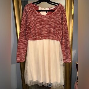 A'Reve Marled Red Knit Top with Cream Tulle Skirt